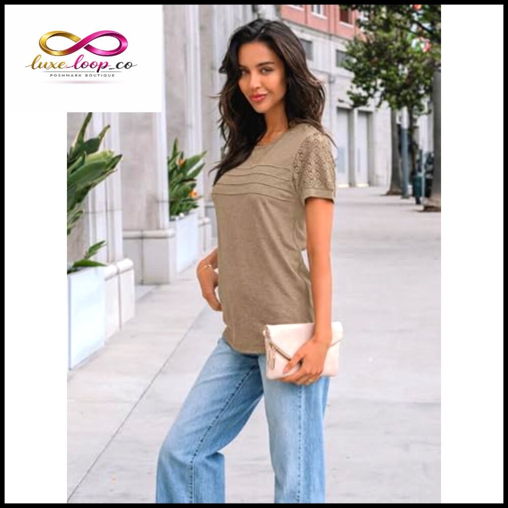 Short Sleeve Lace T-Shirt Elegant Chic Business Casual Summer Top - Picture 3 of 6